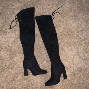Over the knee black high heel boots
